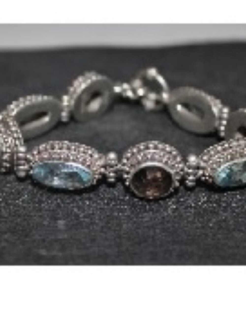 925 Sterling Silver Smoky & Blue Topaz Bali Style Bracelet 43 Grams!